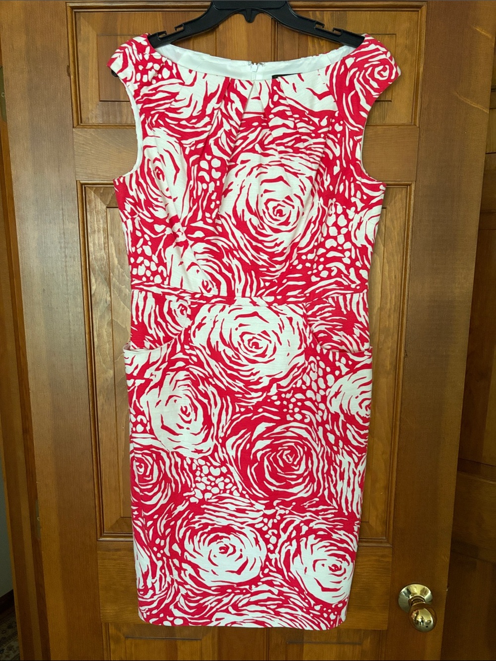 Adrianna Papell White and Hot Pink Floral Sheath Dress
